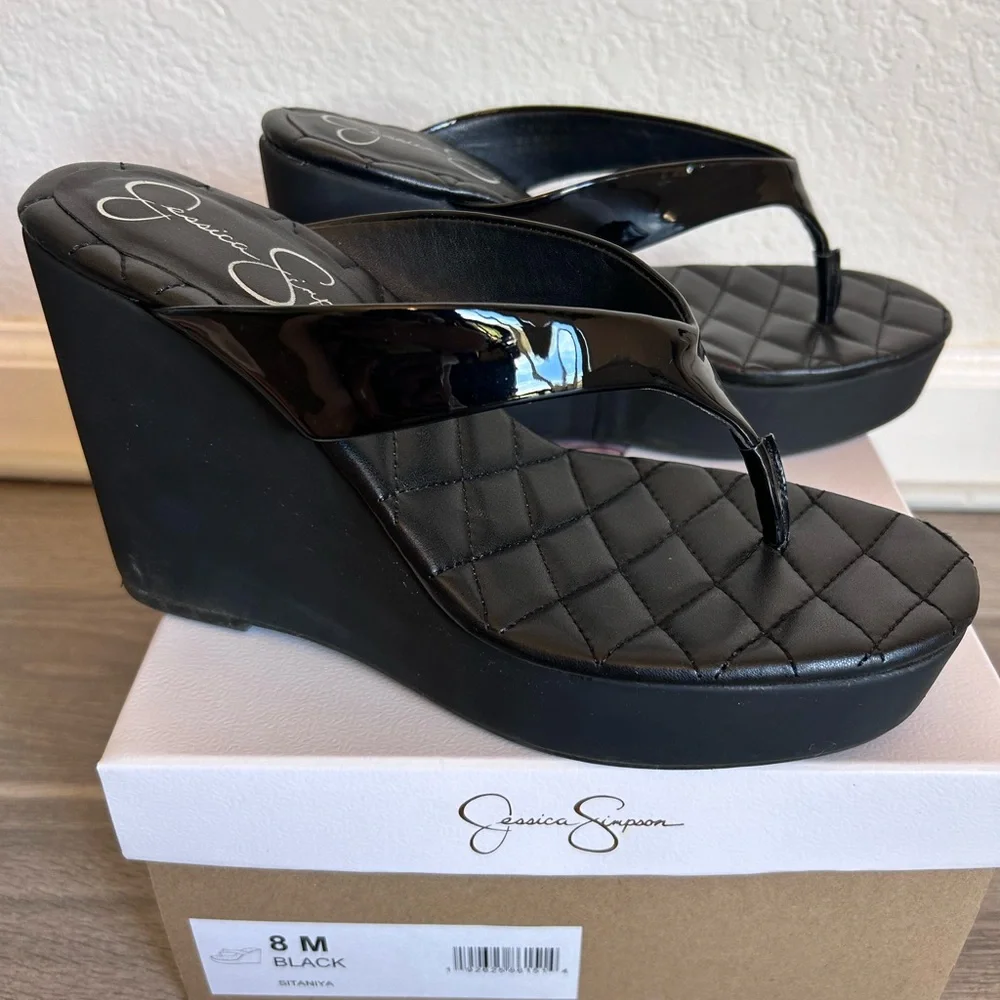 Jessica Simpson Sitaniya Black Wedge Flip Flops